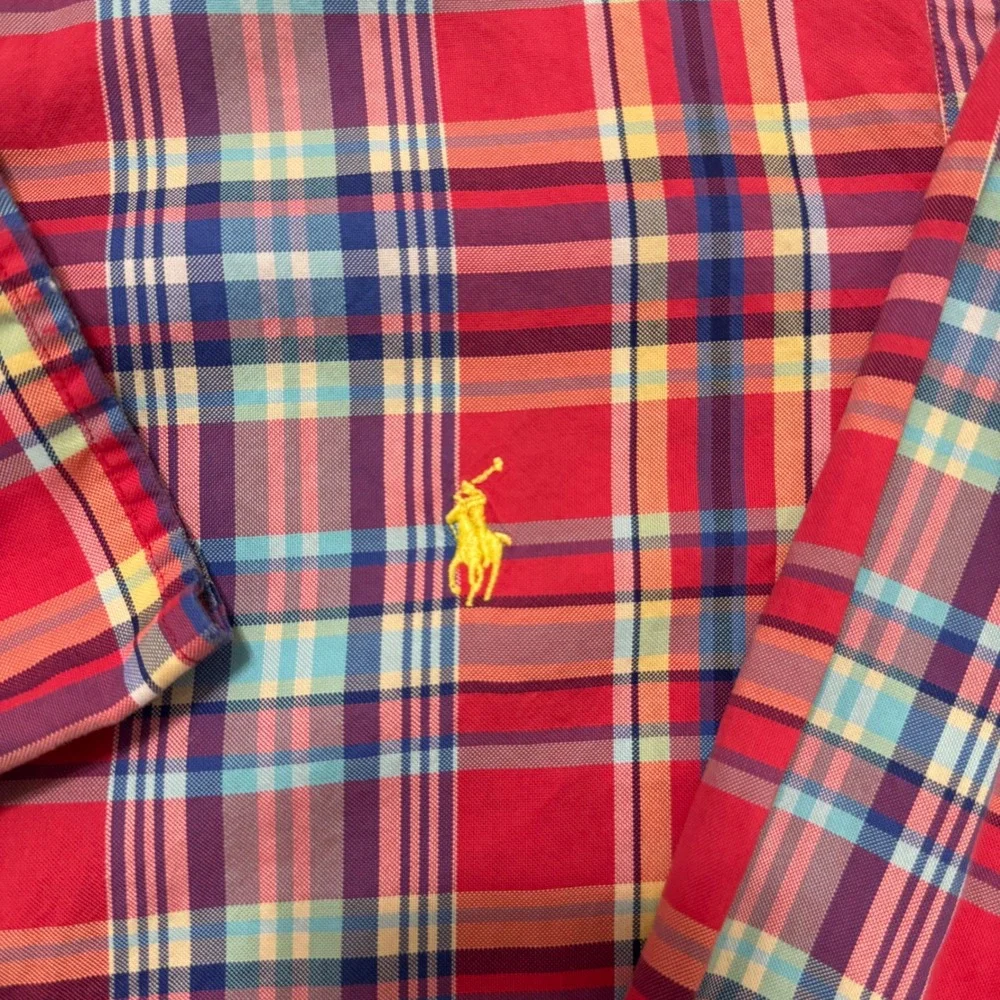 Ralph Lauren Button Down Shirt Mens L Red Plaid Excellent Long Sleeve Pony Logo - Picture 4 of 7